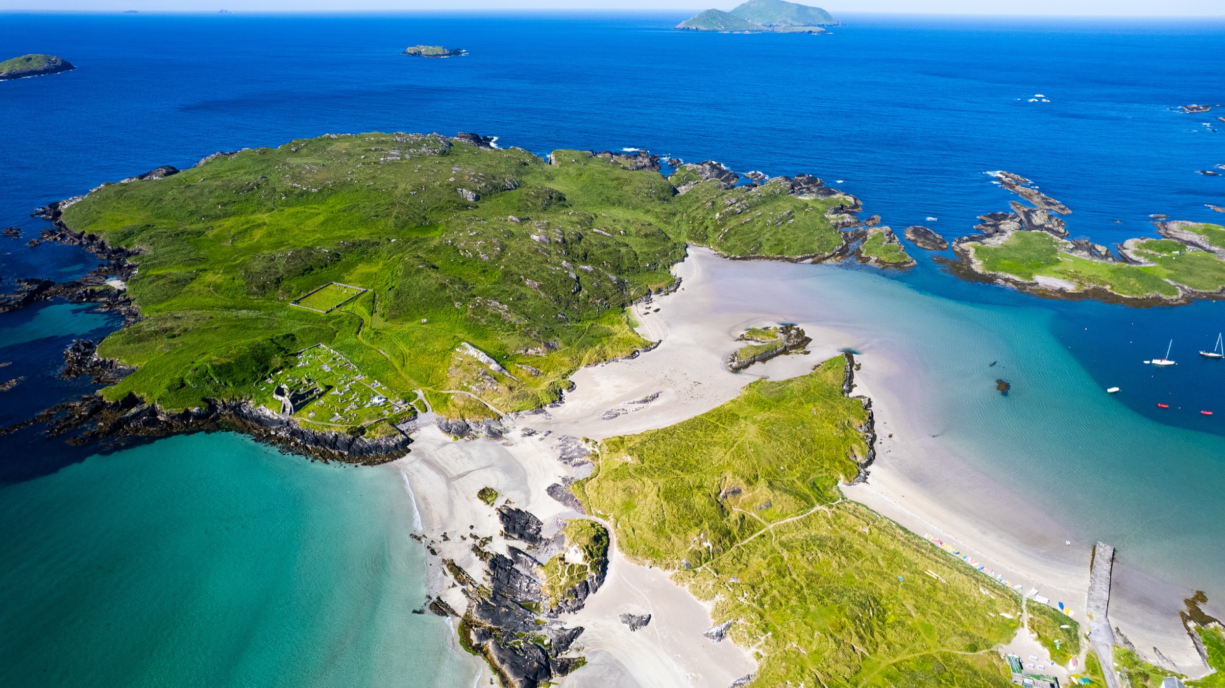 Aerial view of the South Kerry coastline, full of activities for guests of Derrynane Coast Hotel