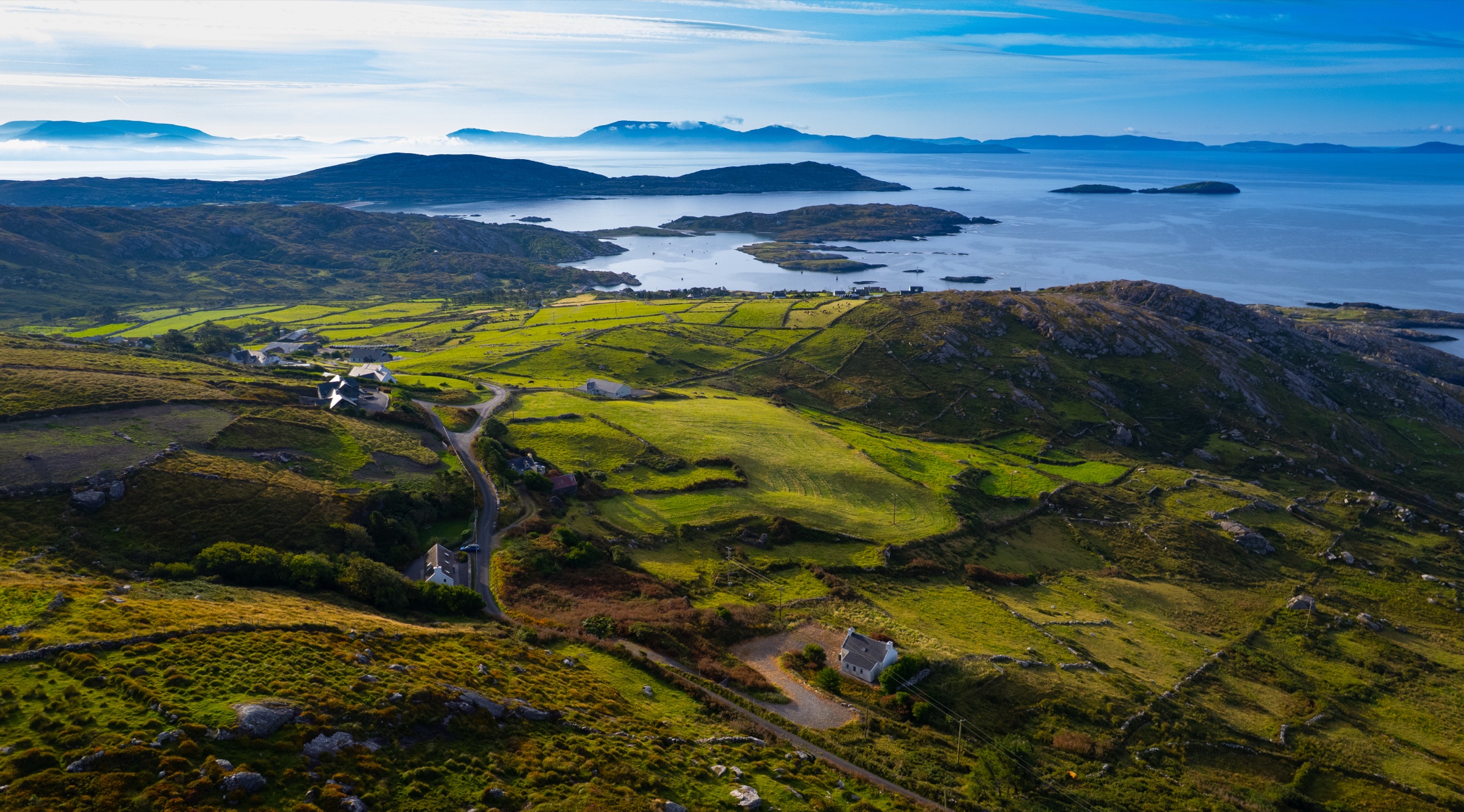 Aerial view of the dramatic Atlantic coastline at Derrynane, County Kerry, Ireland